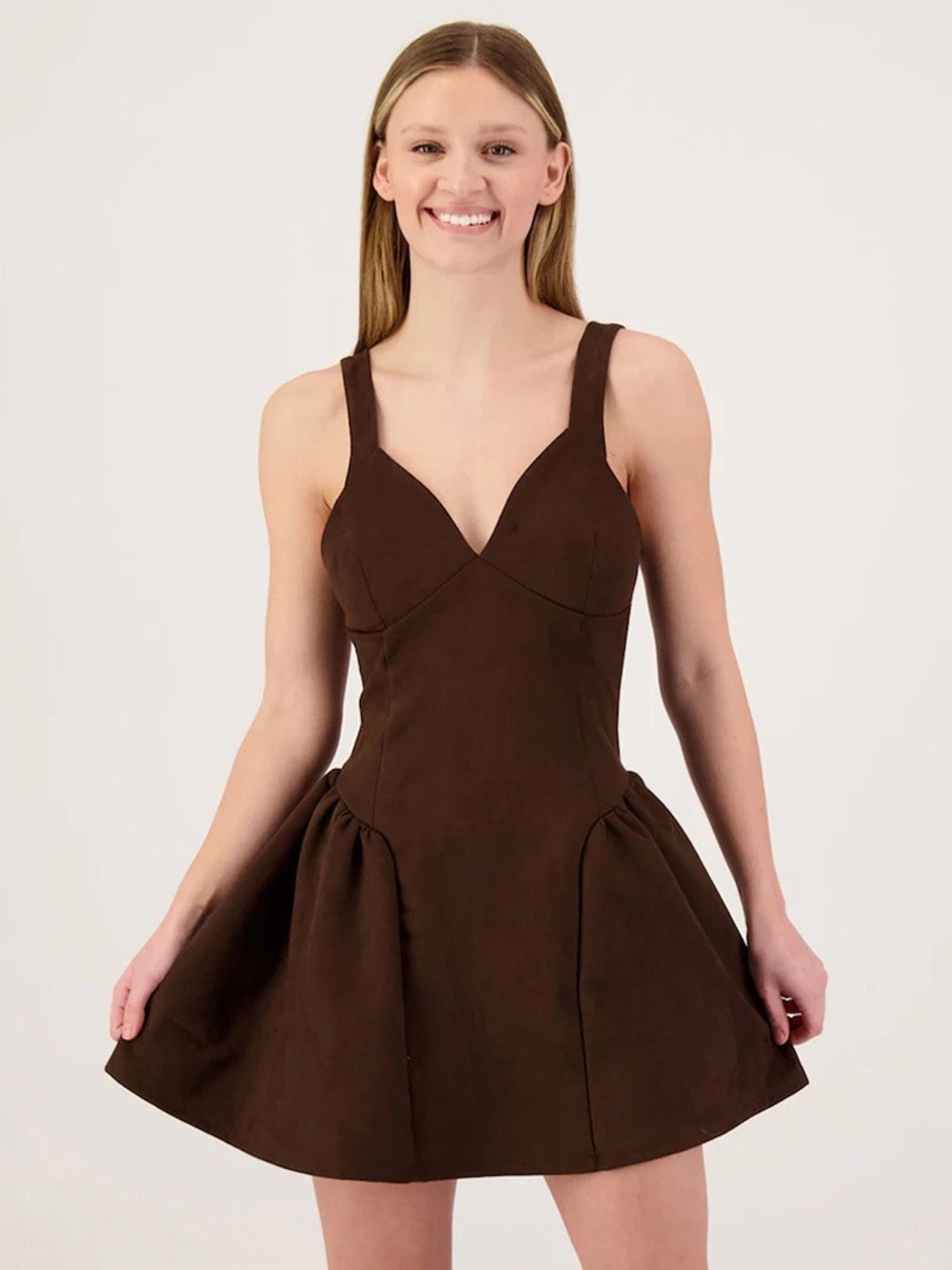 Women's Brown Sweetheart Fit-and-Flare Mini Dress
